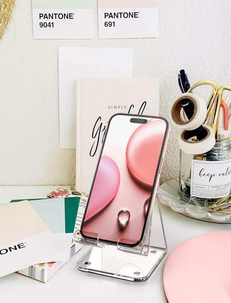 TOPGO Acrylic Cell Phone Stand, Clear Phone Holder for Office Desk, Vanity, Kitchen, Bedside Table, Compatible with iPhone 17/Smartphones/iPad/Switch/Kindle, Office Desk Accessories - Image 4